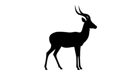 Elegant silhouette of a gazelle standing gracefully on a white canvas