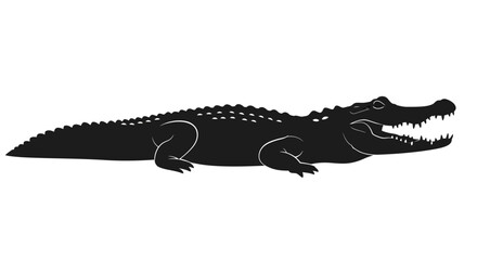 Silhouette of a black alligator with open mouth and detailed scales wildlife