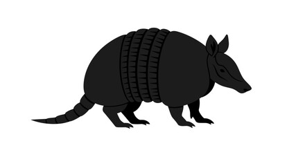 Black silhouette of an armadillo standing profile view isolated on a