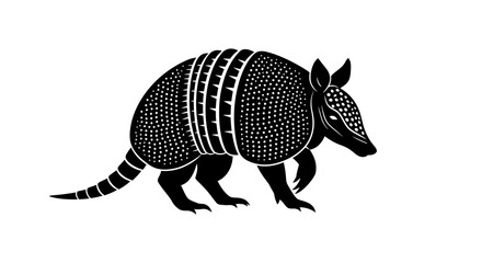 Detailed monochrome armadillo walking side view isolated graphic