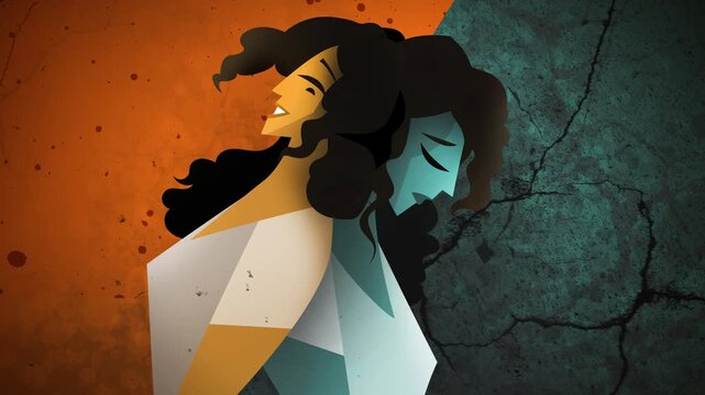 bipolar woman with dual personality sad and happy