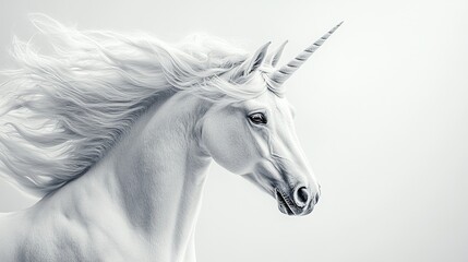 Obraz premium Majestic unicorn portrait fantasy realm creature art minimalist setting close-up view enchantment and wonder