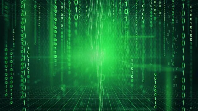 4k Binary Code Loop Green Data Transfer, AI, Cloud Computing cryptocurrency and Web developer. Digital computer code. Programming. Coding background