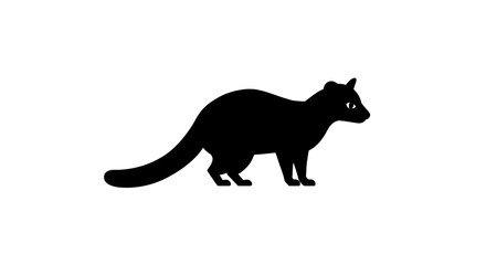Silhouetted black ferret or weasel standing alert silhouette animal graphic