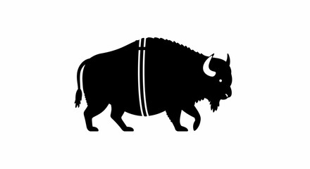 Majestic silhouette of a bison silhouette walking forward in a classic emblem style