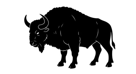 Powerful black bison silhouette majestic wildlife animal art isolated on white © Hridoy