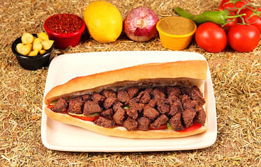 Delicious liver sandwich with vegetables