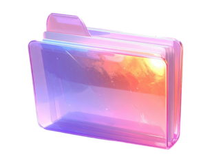 Translucent folder icon with gradient colors and abstract artwork