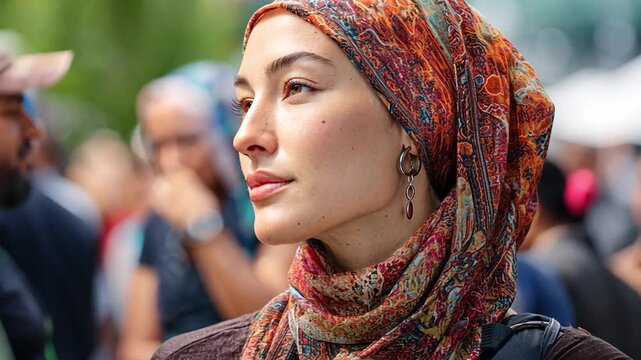 A person participating in a cultural diversity celebration with others, a scene of a multicultural event.