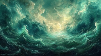 Obraz premium Epic ocean waves crash under dramatic cloudscape seascape art calm environment aerial view nature's power