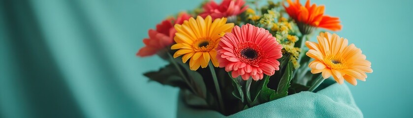 Vibrant flower bouquet indoor setting floral arrangement bright colors close-up view nature's beauty