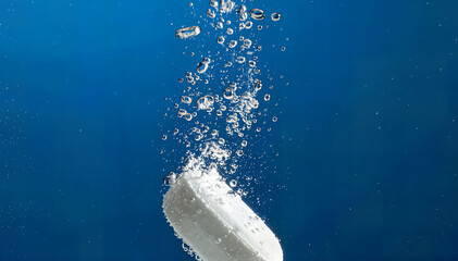 White Effervescent Tablet Dissolving with Rising Bubbles in Water