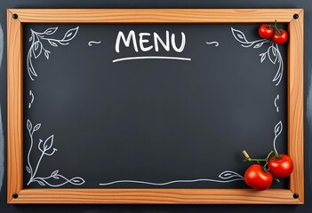 Rustic chalkboard frame encompassing a handwritten menu design, vintage style, texture