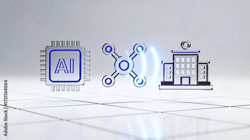Poster ai processor connecting digital network and business building