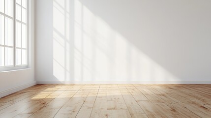 a room with a wooden floor and a white wall