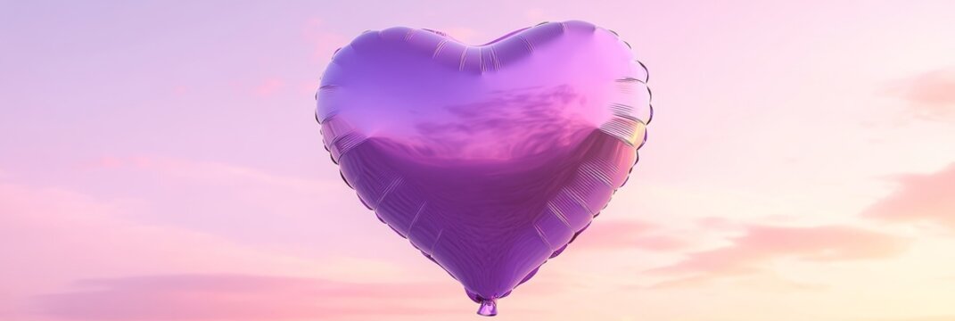Pastel Romance Dreamy Celebration with Heart Balloon in a Tender Pink Sunset Sky, Perfect Scene