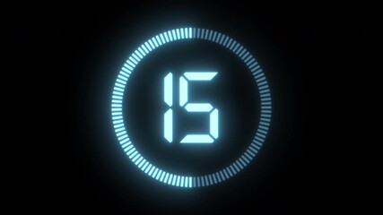 Animated blue glowing countdown timer from 20 to 0 seconds on a black background. Minimal hitech count down design, flat video suitable for overlay or tint layer - Powered by Adobe