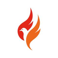 Vector illustration of a bird with fiery wings and flame elements.