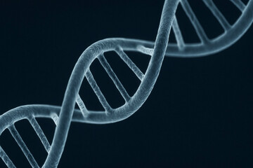 DNA double helix macro — realistic 3D strand on dark background