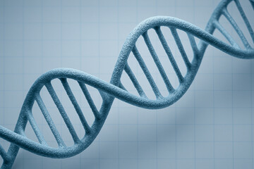 Blue DNA double helix — 3D close-up on scientific grid background