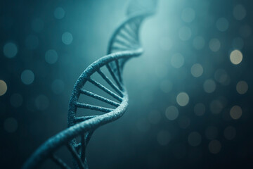 DNA double helix with bokeh lights — abstract biomedical science background