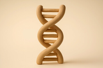 Minimal clay DNA double helix on beige background — genetics and education concept