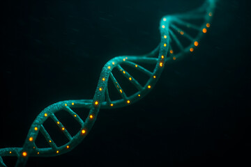 DNA double helix with glowing markers — gene editing and genomics concept