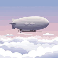 Fototapeta premium Airship floating amidst soft white clouds, under pastel gradient sky