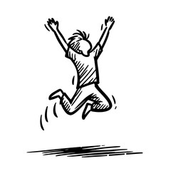 Happy child jumping with arms raised in excitement  