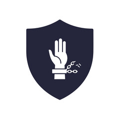 Obraz premium Shield with hand chained, symbol for lack of freedom, slavery or oppression