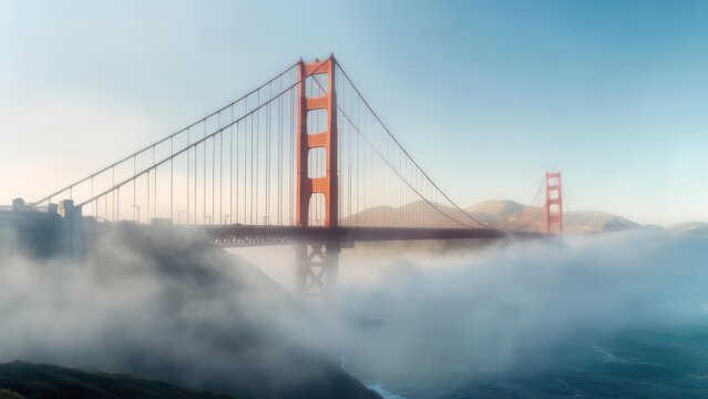 Golden Gate Bridge shrouded in morning mist