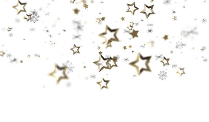 Magical winter scene with gold stars and snowflakes. Perfect for holidays.