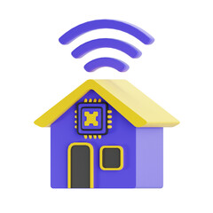 Isometric Digital Render Smart House with Wireless Connection Icon