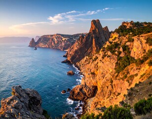 Coastal cliffs at sunset