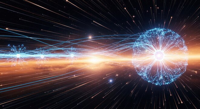 Abstract futuristic rendering of data streams in the universe
