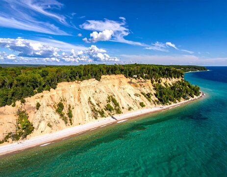 Coastal cliffs meet a pristine beach