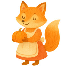 the fox  holding a pumpkin