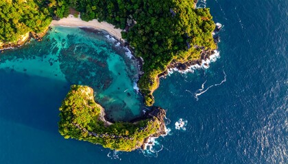 Aerial view of a secluded tropical cove