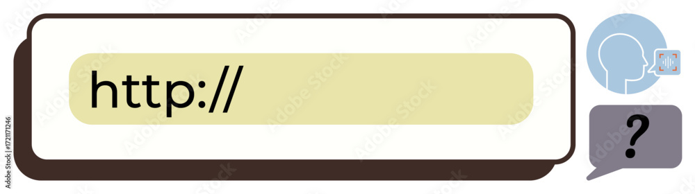 Poster browser address bar with http text, a speech bubble, and a question mark icon. ideal for web search,