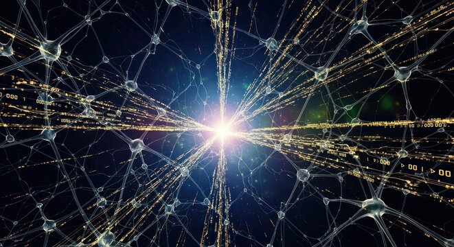 Abstract neural network, glowing connections, data transfer concept