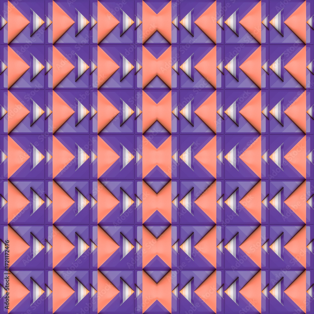 Aufkleber an illustration with colorful triangles on a purple background. the symmetrical pattern creates a mo