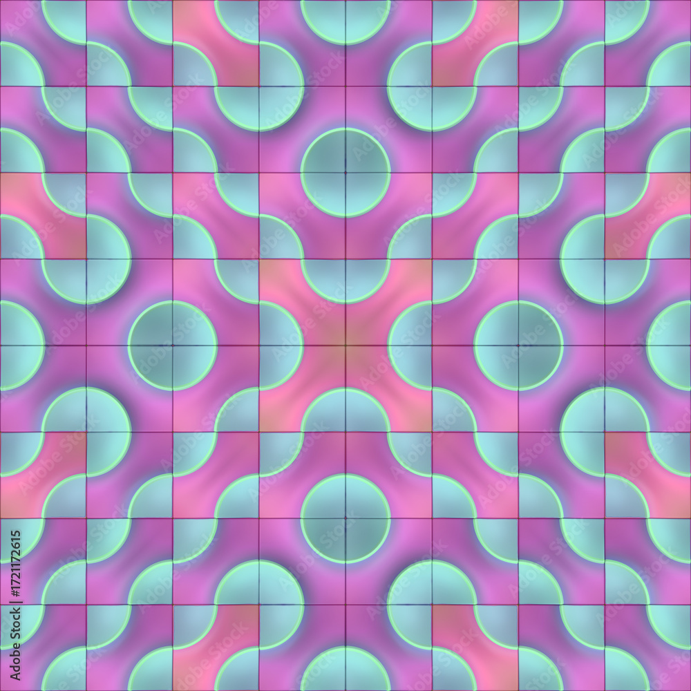Poster digital illustration of a symmetrical pattern with bright colors and neon effects will fit perfectly