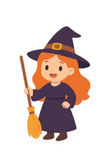 Cute Halloween Witch with Broomstick Illustration