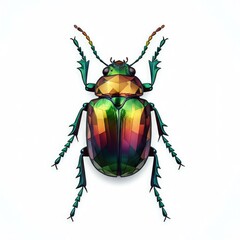 Vibrant Green And Red Jewel Beetle Detailed Illustration