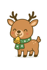 Adorable Christmas Reindeer with Bell and Scarf - Festive Holiday Cheer