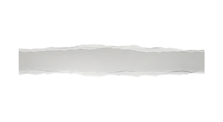 A torn strip of light gray paper with rough, uneven edges, isolated on a transparent background, representing a separation or a gap