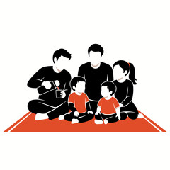 Vector art of family sitting on a mat