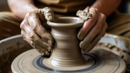 Hands shaping clay on a potter's wheel (1)