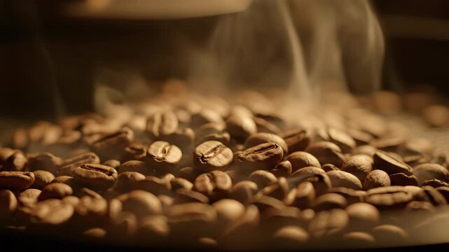 Freshly Roasted Aromatic Coffee Beans Emitting Smoke at the Coffee Roastery During Daytime