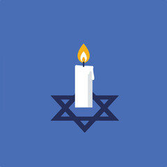 Lit candle above Star of David on blue